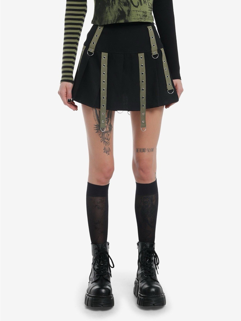 Social Collision Black Pleated Grommet Strap Mini Skirt M Mall Goth Y2K Punk Alt